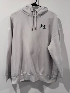 Under Armour Women’s Clay Off White Gray Pullover Hoodie with Black Logo